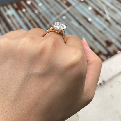 Anillo de compromiso de oro amarillo de 14k con ajuste de punta de piedra principal de 7 quilates con diamante de corte ovalado cultivado en laboratorio para mujer, joyería fina, certificado IGI