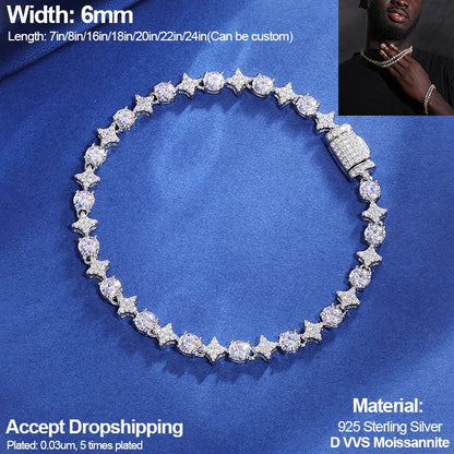 Cadena de tenis de moissanita redonda negra de 6,0mm