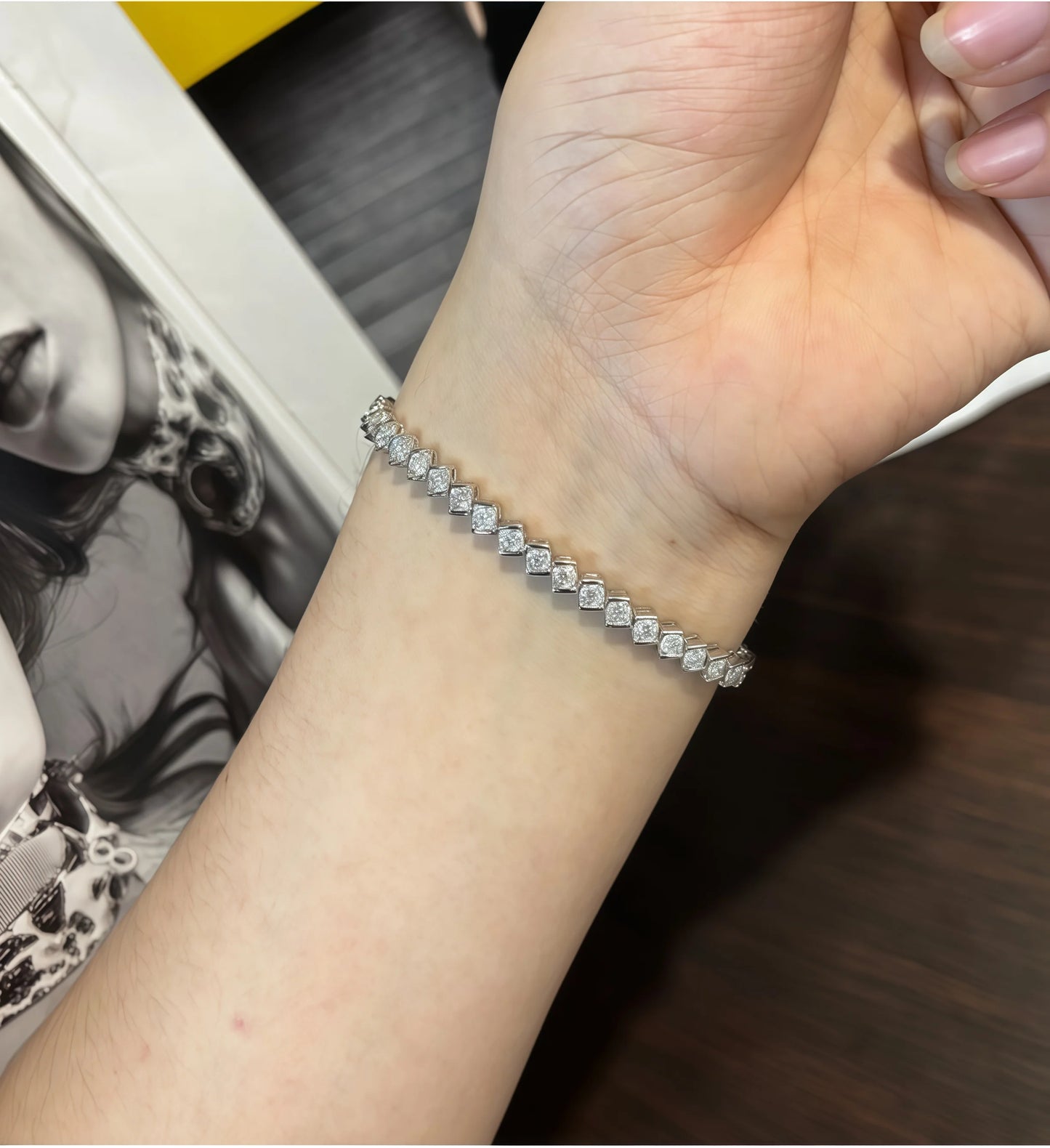 Pulseras de 3 mm con moissanita con forma de rombo
