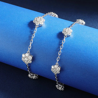 Pulsera de flores de plata de ley 925 con moissanita