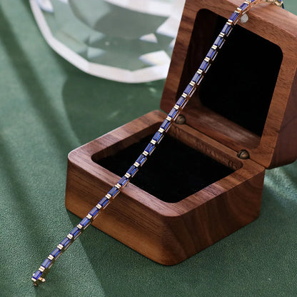 Pulseras de cadena de tenis de oro macizo de 10K/14K de Provenza, pulsera de zafiro de laboratorio con corte baguette para mujer, regalo personalizado de cumpleaños y aniversario