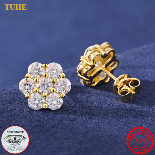 Aretes de moissanita diseño floral de 6 diamantes
