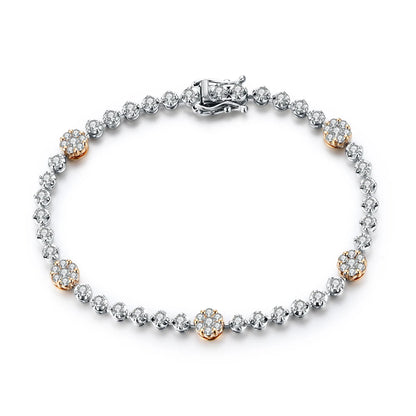 Pulseras de tenis de plata de ley S925 con moissanita, diseño con flores