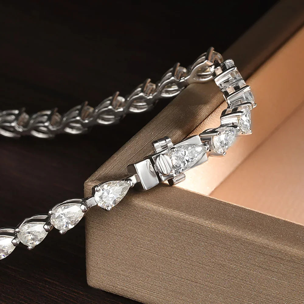 Pulsera de tenis de diamantes de moissanita con corte de pera de 3*5 mm