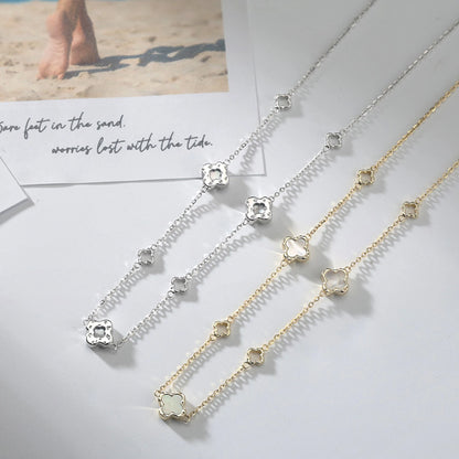 Gargantilla de plata S925 con diseño de trébol de cuatro hojas y hebra de conchas, estilo natural, regalo elegante para uso informal