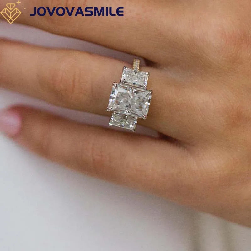 Anillo de compromiso de moissanita JOVOVASMILE de 4,5 quilates, 11x8mm, oro de 18k, hielo triturado, radiante, alianza de boda de eternidad 3/4 para mujer