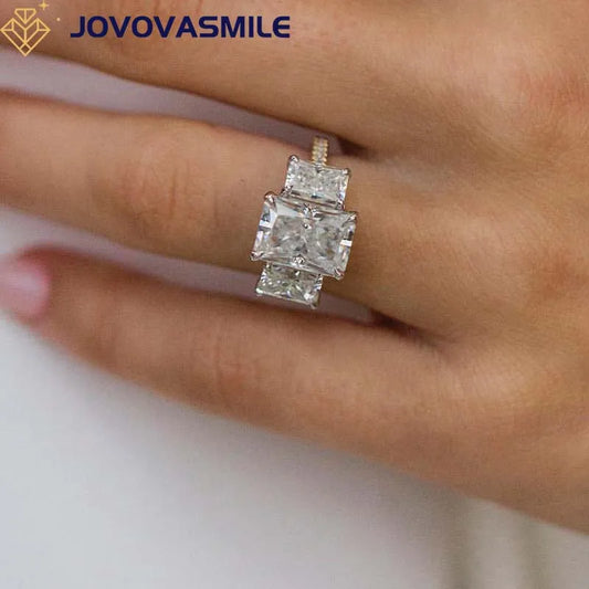 Anillo de compromiso de moissanita JOVOVASMILE de 4,5 quilates, 11x8mm, oro de 18k, hielo triturado, radiante, alianza de boda de eternidad 3/4 para mujer