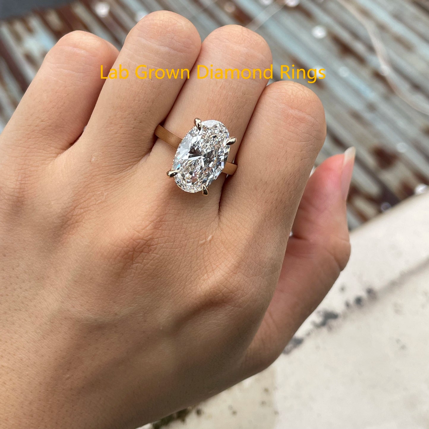 Anillo de compromiso de oro amarillo de 14k con ajuste de punta de piedra principal de 7 quilates con diamante de corte ovalado cultivado en laboratorio para mujer, joyería fina, certificado IGI