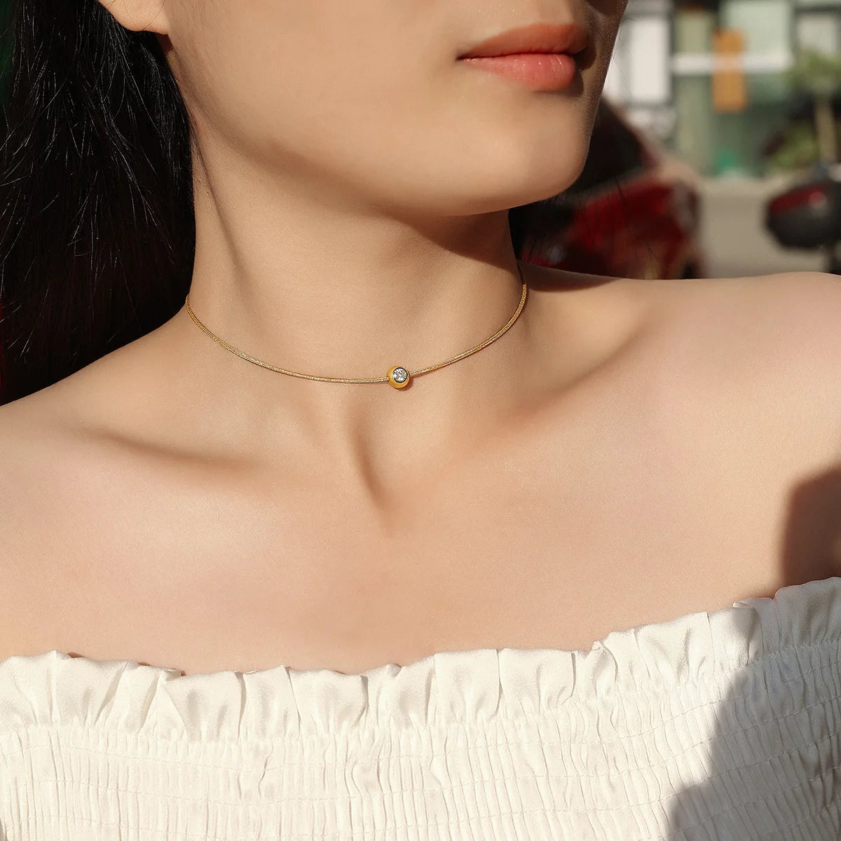Gargantilla de plata 925 chapado en oro de 18k con moissanita