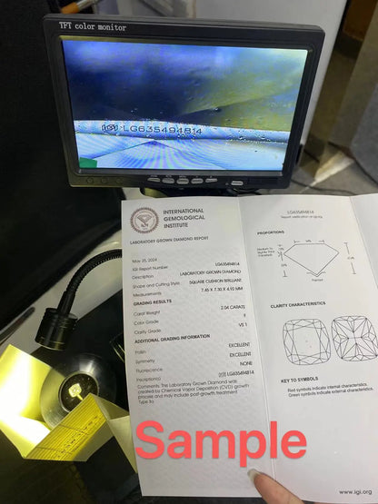 Anillo de diamante cultivado en laboratorio radiante de 2 quilates Anillo de diamante con 3 gabillones de piedra Trilogía CVD HPHT VS-VVS Anillos de oro amarillo de 14 k con IGI