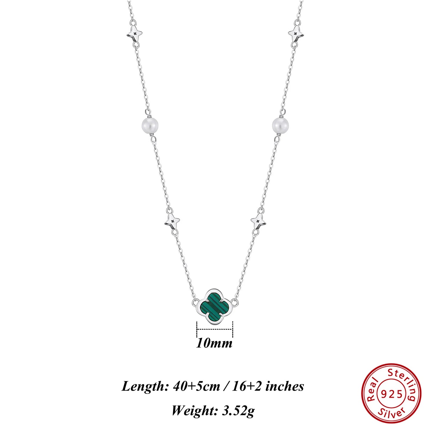 Gargantilla de plata S925 con diseño de trébol de cuatro hojas y hebra de conchas, estilo natural, regalo elegante para uso informal
