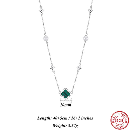 Gargantilla de plata S925 con diseño de trébol de cuatro hojas y hebra de conchas, estilo natural, regalo elegante para uso informal