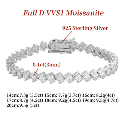 Pulseras de 3 mm con moissanita con forma de rombo