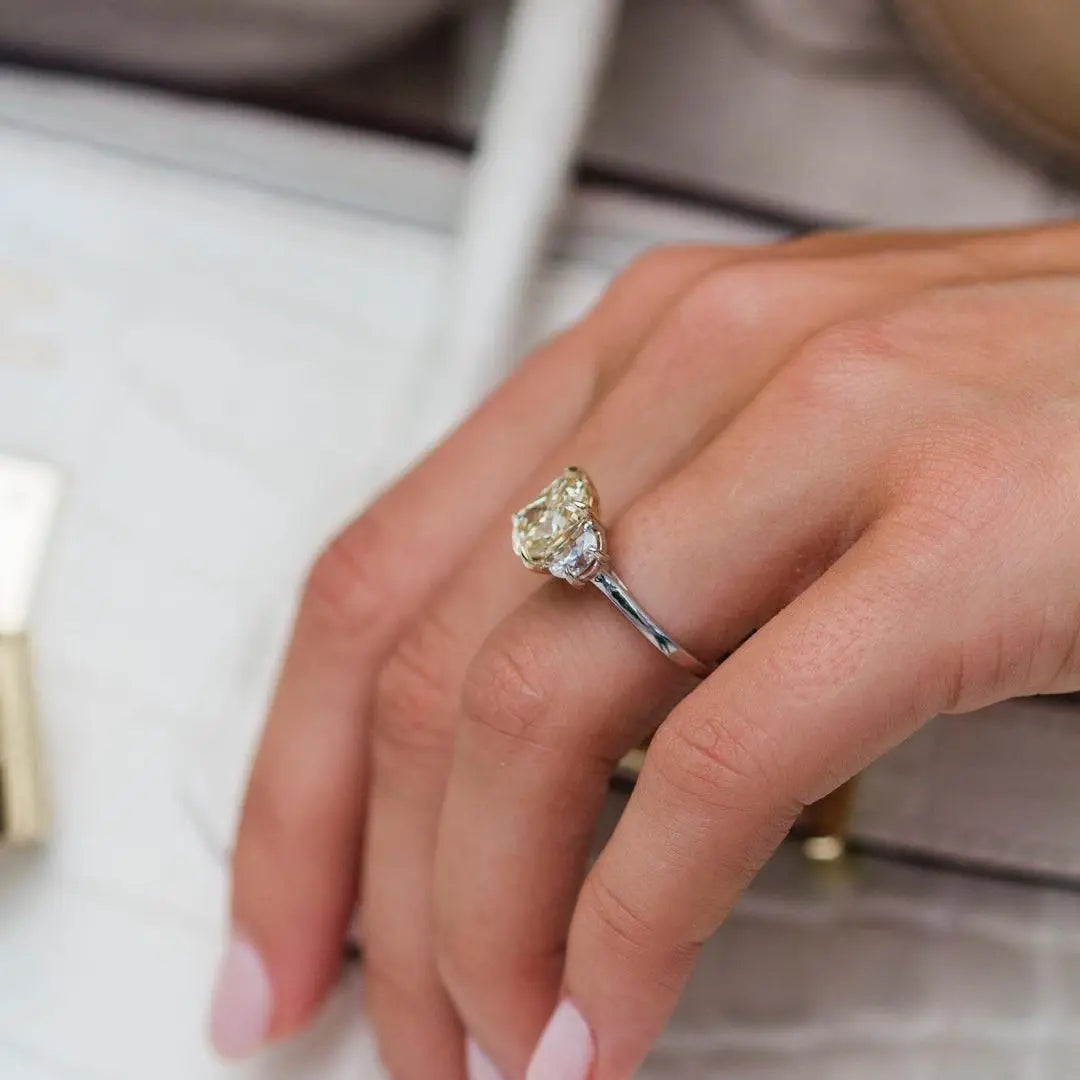 JOVOVASMILE Yellow Moissanite Ring 3 Carat 9x8mm Cushion 18k Yellow White Gold Fine Rings For Woman Romantic Gift