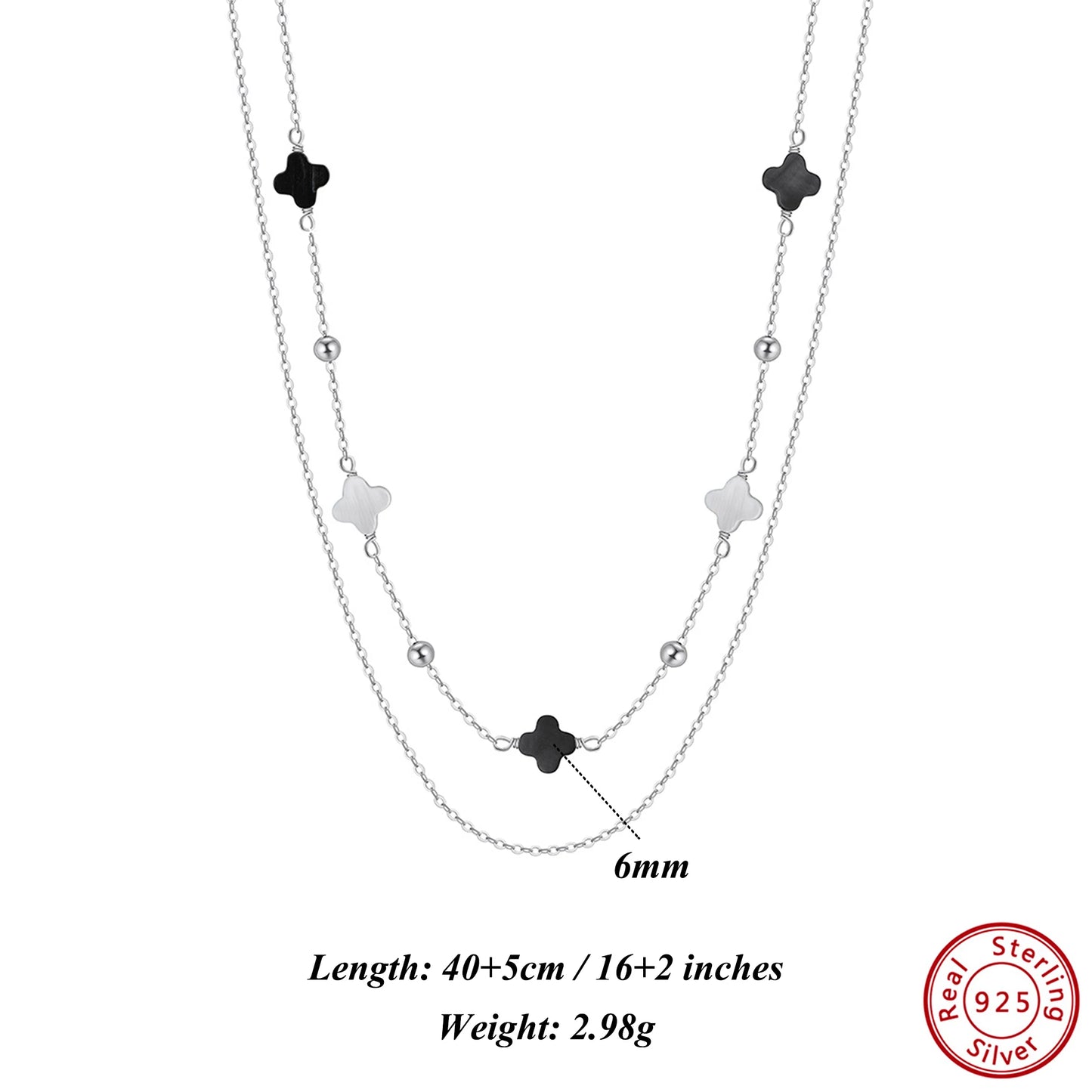 Gargantilla de plata S925 con diseño de trébol de cuatro hojas y hebra de conchas, estilo natural, regalo elegante para uso informal
