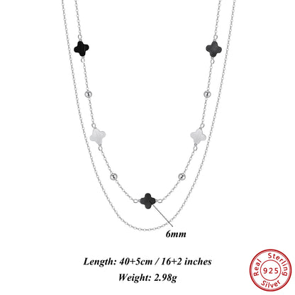 Gargantilla de plata S925 con diseño de trébol de cuatro hojas y hebra de conchas, estilo natural, regalo elegante para uso informal