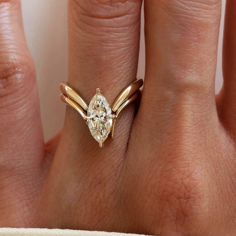 BXINY-Conjunto de anillos de moissanita de corte marquesa, placa de plata S925, oro de 18 quilates para mujer, certificado GRA, diamante de laboratorio, boda, regalos, joyería