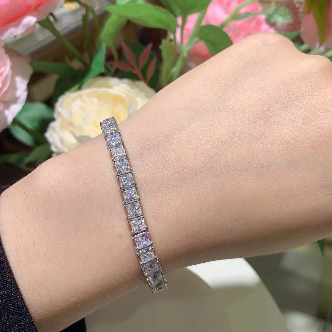 Pulsera de moissanita corte Princess 17cm