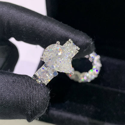 Anillo de moissanita 5 quilates con corte de pera D VVS con diamante moissanita redondo de 6mm, conjunto de anillos de moissanita para mujer