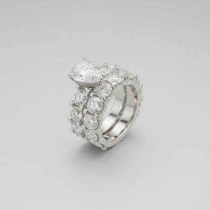 Anillo de moissanita 5 quilates con corte de pera D VVS con diamante moissanita redondo de 6mm, conjunto de anillos de moissanita para mujer