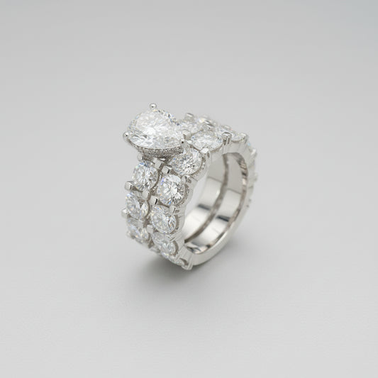 Anillo de moissanita 5 quilates con corte de pera D VVS con diamante moissanita redondo de 6mm, conjunto de anillos de moissanita para mujer