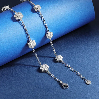 Pulsera de flores de plata de ley 925 con moissanita