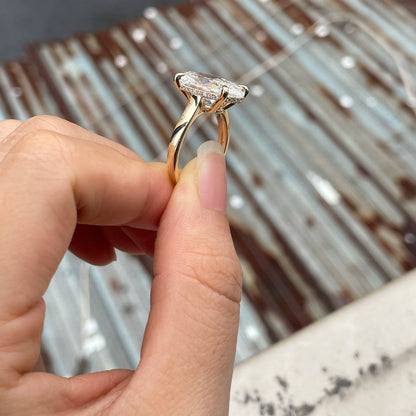 Anillo de compromiso de oro amarillo de 14k con ajuste de punta de piedra principal de 7 quilates con diamante de corte ovalado cultivado en laboratorio para mujer, joyería fina, certificado IGI