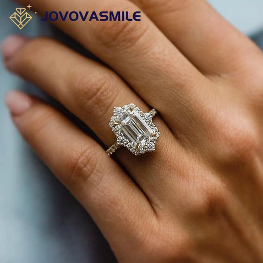 Anillos de boda de moissanita JOVOVASMILE 3,55 quilates 10x7,5mm corte Esmeralda certificado joyería de oro sólido de 14k para mujer