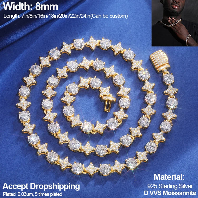 Cadena de tenis de moissanita redonda negra de 6,0mm