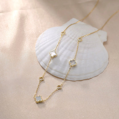 Gargantilla de plata S925 con diseño de trébol de cuatro hojas y hebra de conchas, estilo natural, regalo elegante para uso informal
