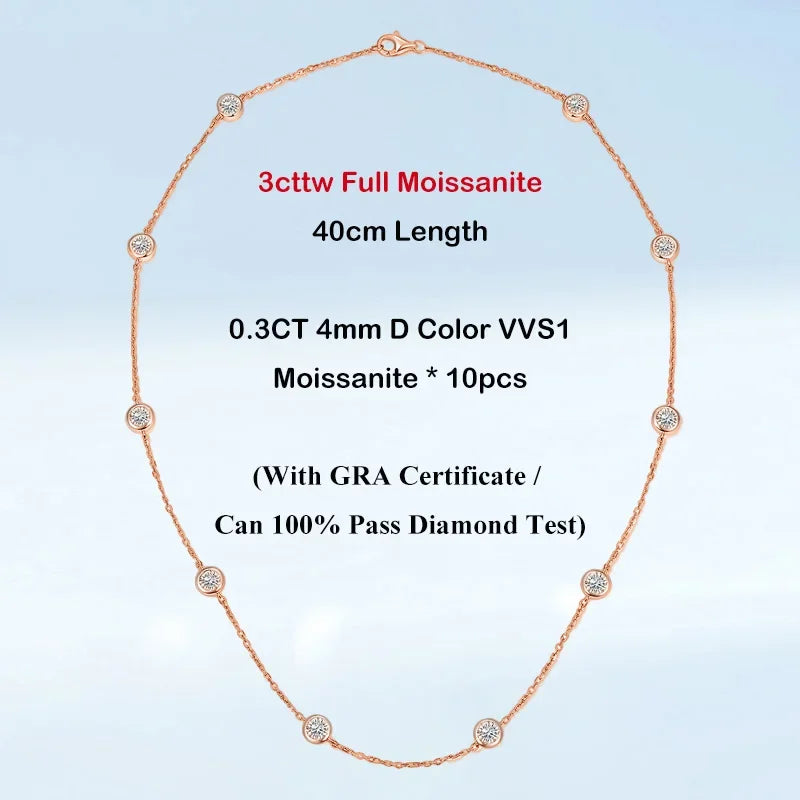 Cadena ajustable de plata de ley con moissanita 3mm