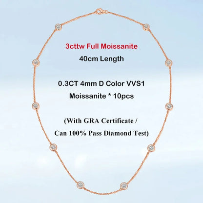 Cadena ajustable de plata de ley con moissanita 3mm