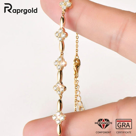 Pulsera de trébol de plata con moissanita
