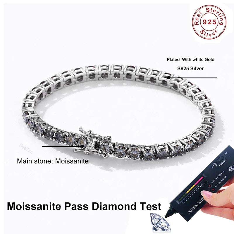 Pulsera tennis de moissanita gris