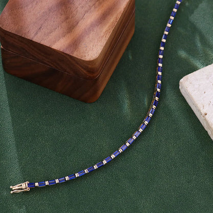 Pulseras de cadena de tenis de oro macizo de 10K/14K de Provenza, pulsera de zafiro de laboratorio con corte baguette para mujer, regalo personalizado de cumpleaños y aniversario