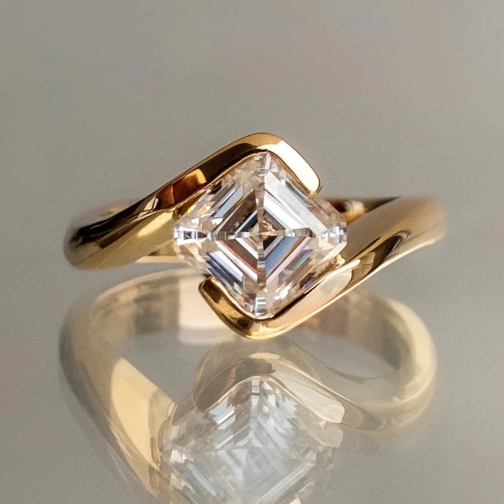 Conjunto de anillos de compromiso, moissanita con corte Asscher de 6x6mm