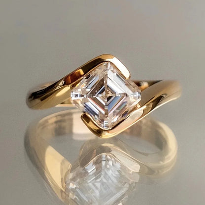 Conjunto de anillos de compromiso, moissanita con corte Asscher de 6x6mm