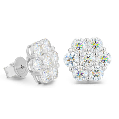 Aretes de moissanita diseño floral de 6 diamantes