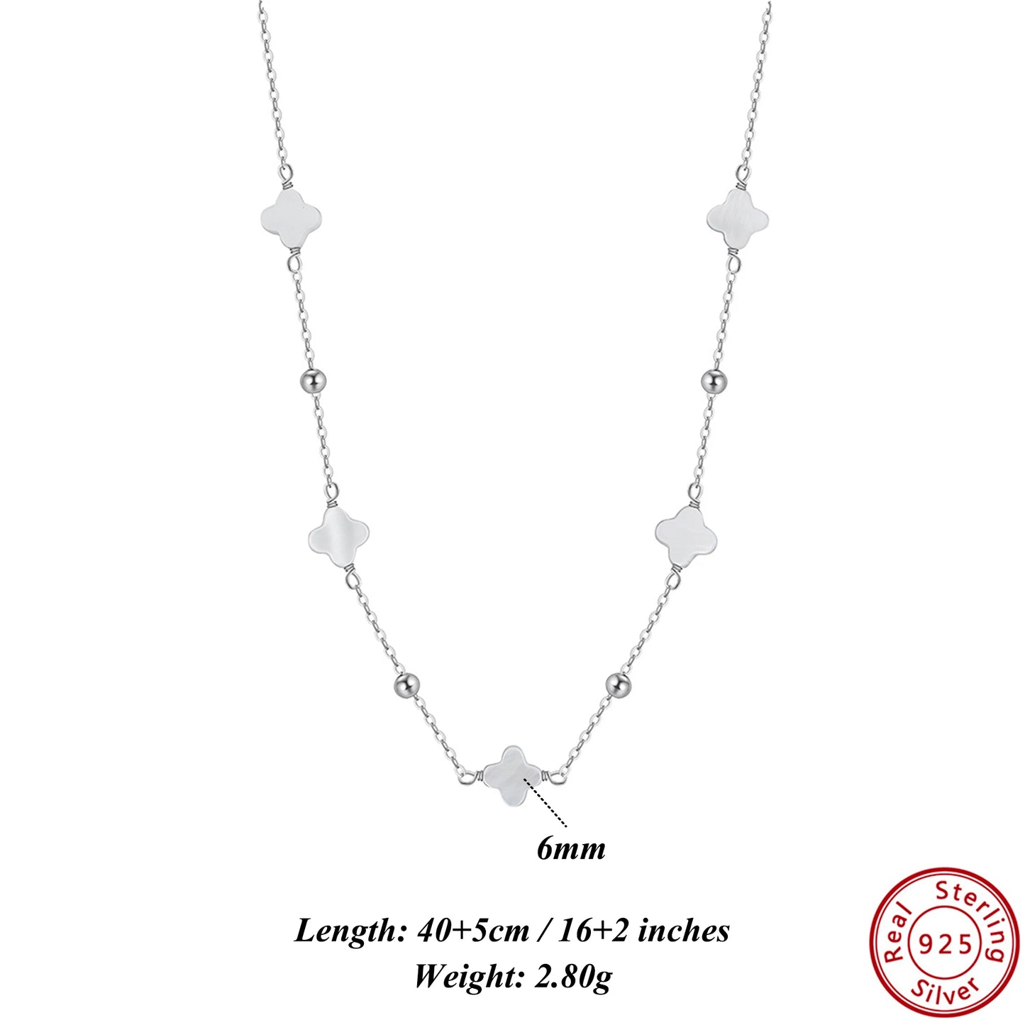 Gargantilla de plata S925 con diseño de trébol de cuatro hojas y hebra de conchas, estilo natural, regalo elegante para uso informal
