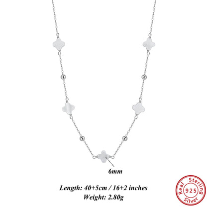 Gargantilla de plata S925 con diseño de trébol de cuatro hojas y hebra de conchas, estilo natural, regalo elegante para uso informal