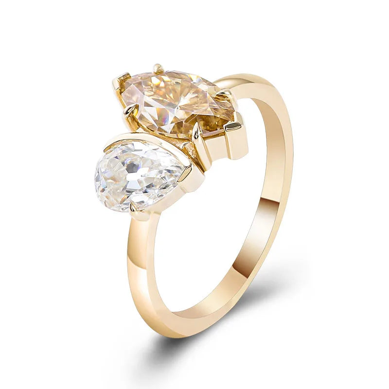 Anillos provenzales de moissanita Toi Et Moi de 10K/14K/18K para mujer, corte Marquesa, 1,5 CT, champán, Luruxy, anillos de compromiso, certificado GRA