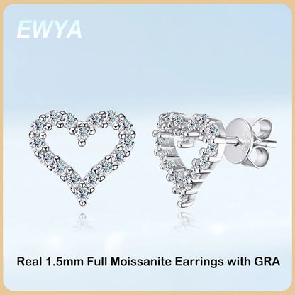 Aretes de corazón, plata con moissanita