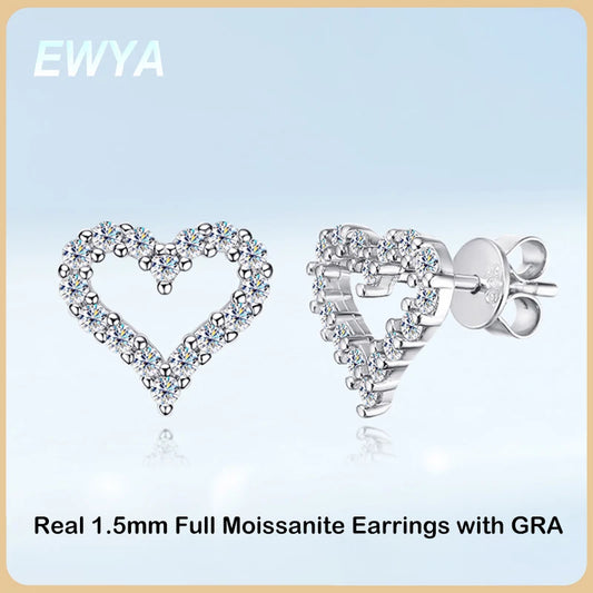 Aretes de corazón, plata con moissanita