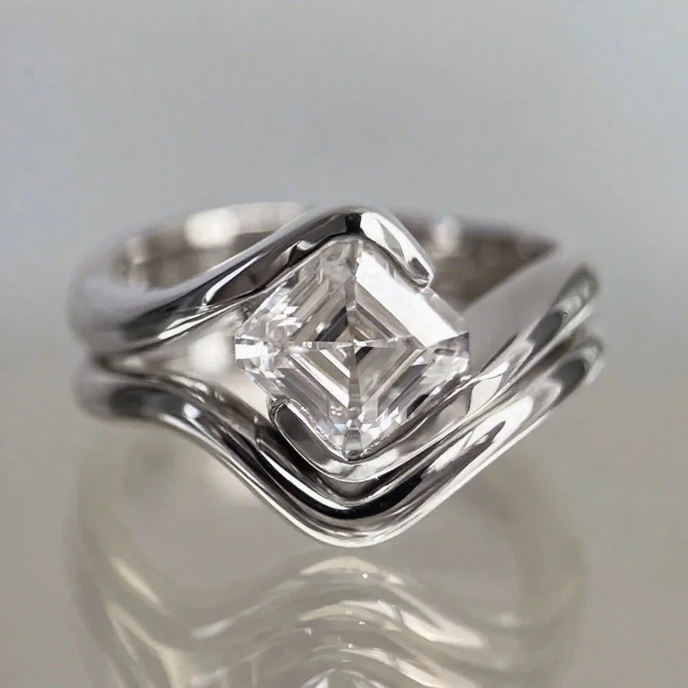 Conjunto de anillos de compromiso, moissanita con corte Asscher de 6x6mm