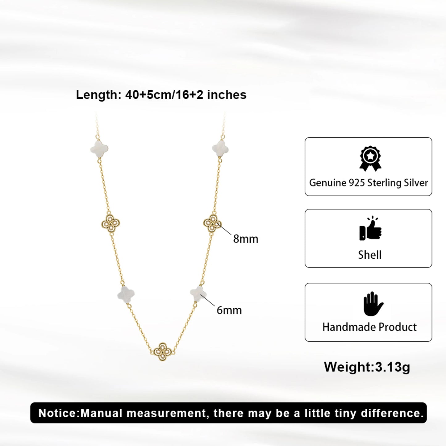 Gargantilla de plata S925 con diseño de trébol de cuatro hojas y hebra de conchas, estilo natural, regalo elegante para uso informal