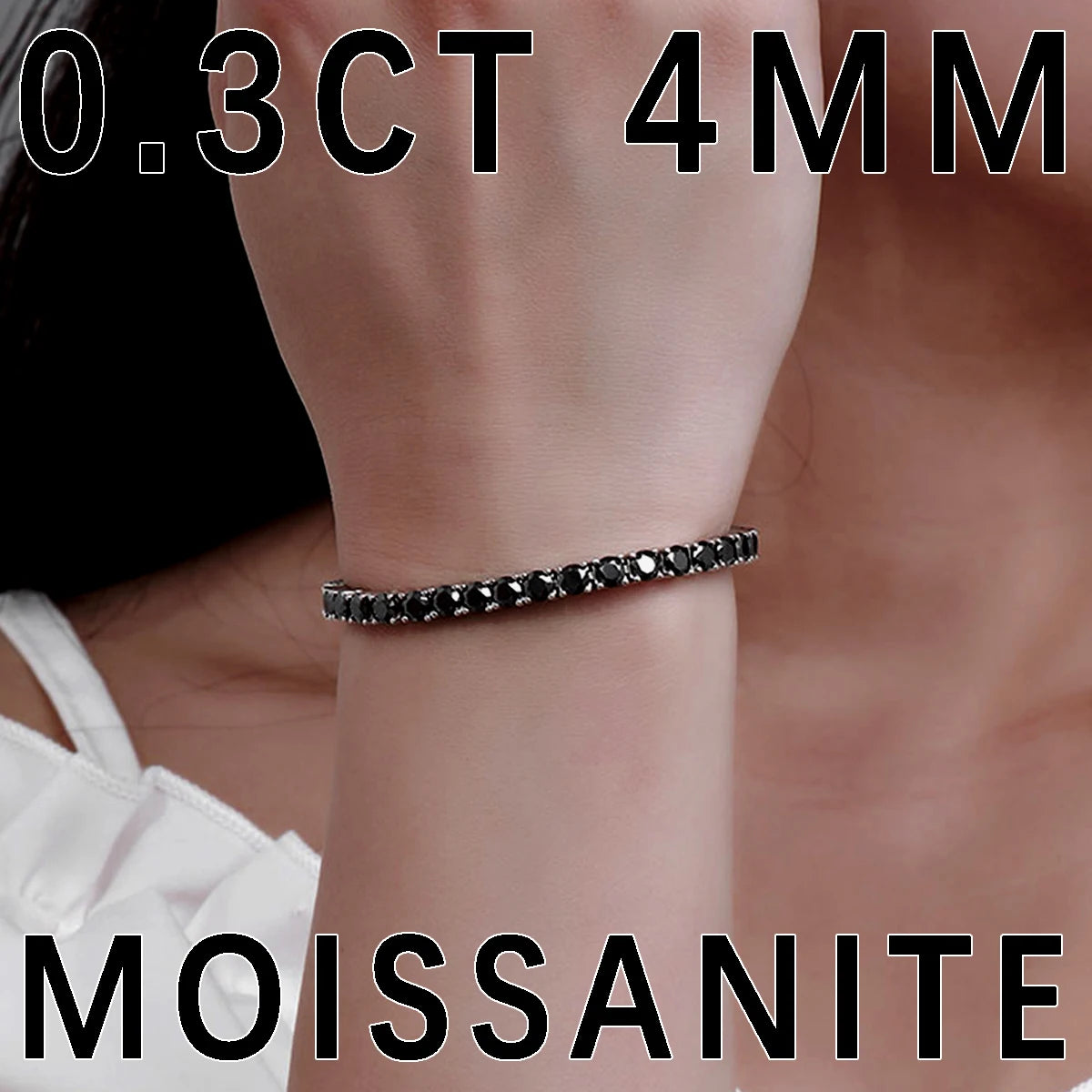 ‌ Pulsera de tenis de moissanita negra