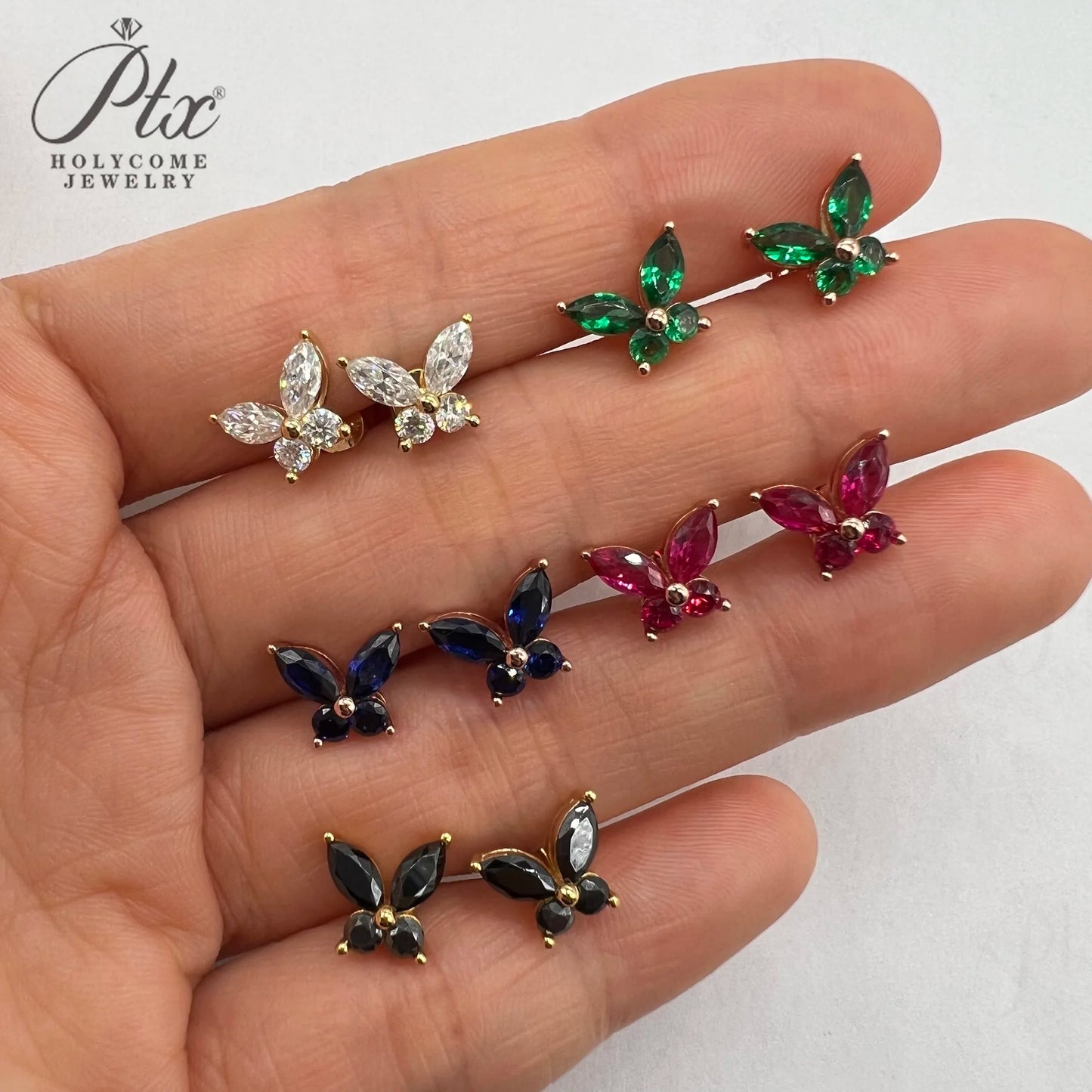 Juego de aretes mariposa de moissanita