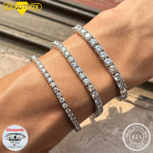 ICEOUTBOX D VVS1 Pulsera de tenis de moissanita Original plata de ley s925 chapada en oro blanco de 18 quilates con pulseras GRA para mujer y hombre
