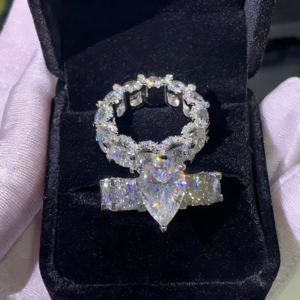 Anillo de moissanita 5 quilates con corte de pera D VVS con diamante moissanita redondo de 6mm, conjunto de anillos de moissanita para mujer