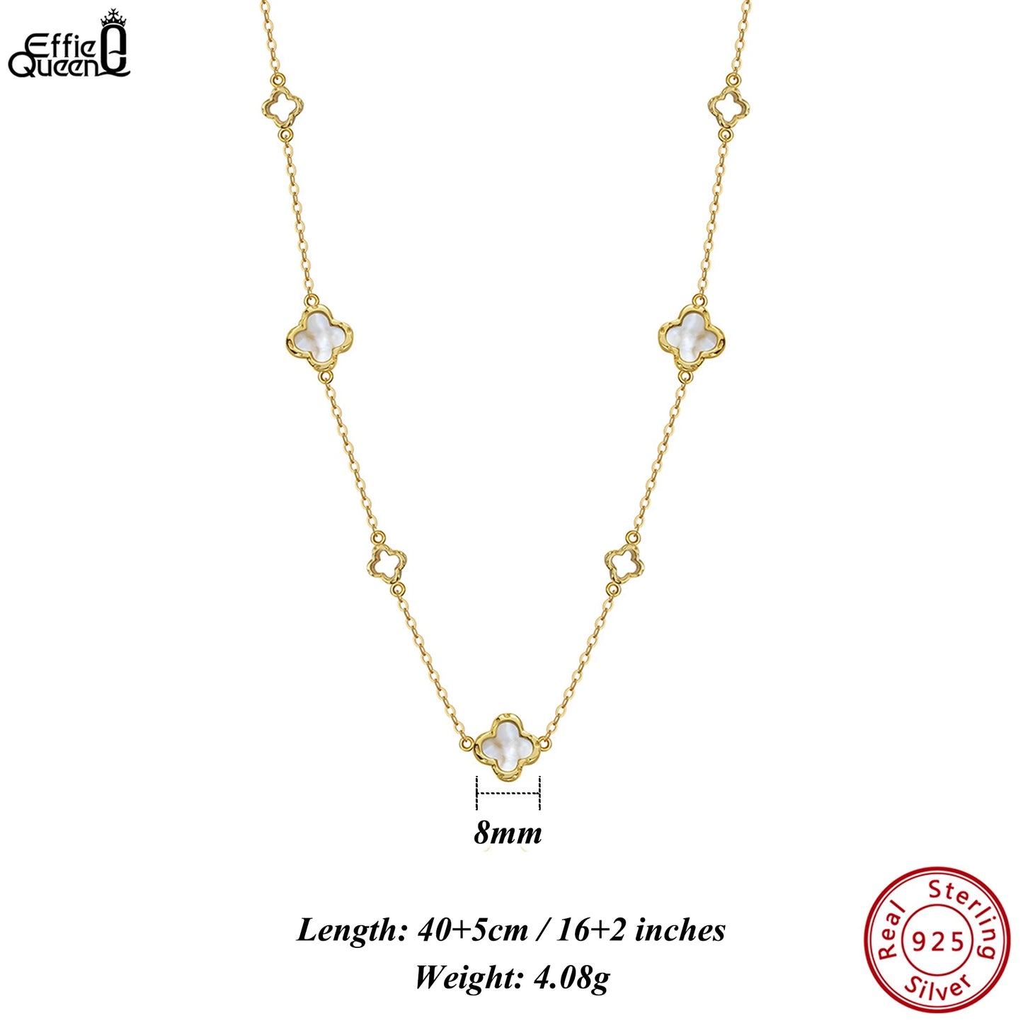 Gargantilla de plata S925 con diseño de trébol de cuatro hojas y hebra de conchas, estilo natural, regalo elegante para uso informal